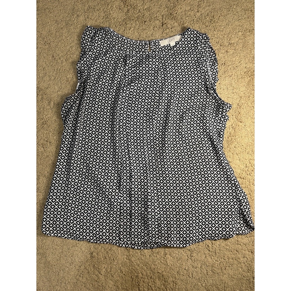Loft Flutter Shoulder‎ Blouse Women Large Petite Geometric Moroccan-tile Print